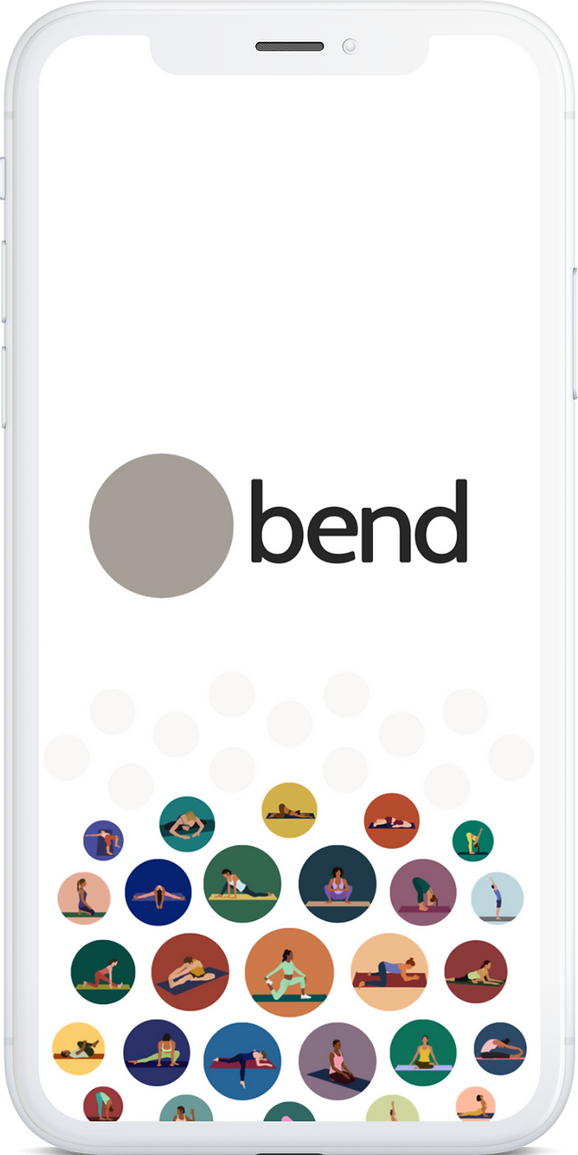 Bend app interface showing various stretching poses in colorful circular icons